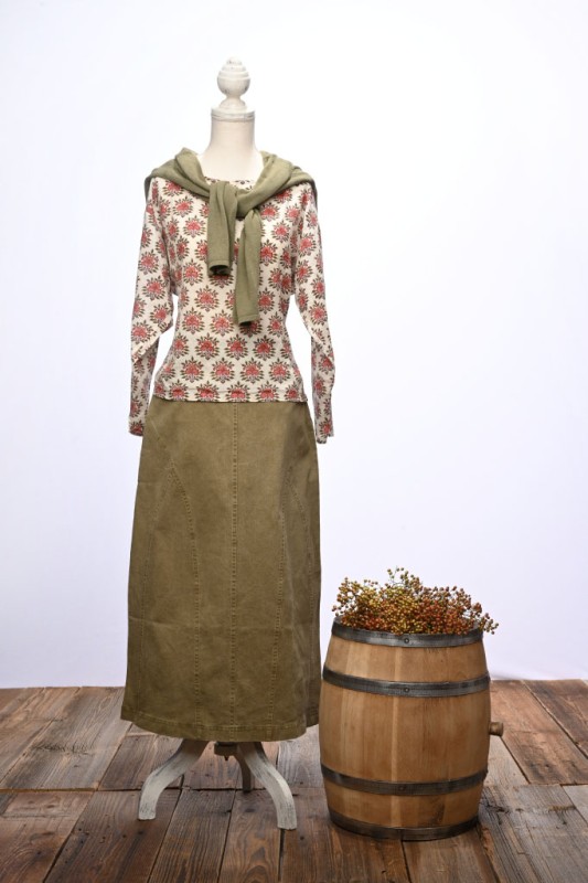 Ivy Distressed Olive Denim Skirt