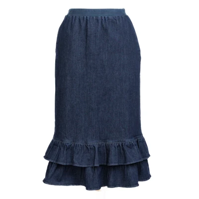 Double Ruffle Skirt Denim Blue Midi
