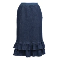 Double Ruffle Skirt Denim Blue Midi